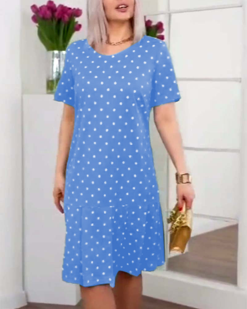 Mia | Midi Polka Dot Dress with Round Neck and Ruffle Hem