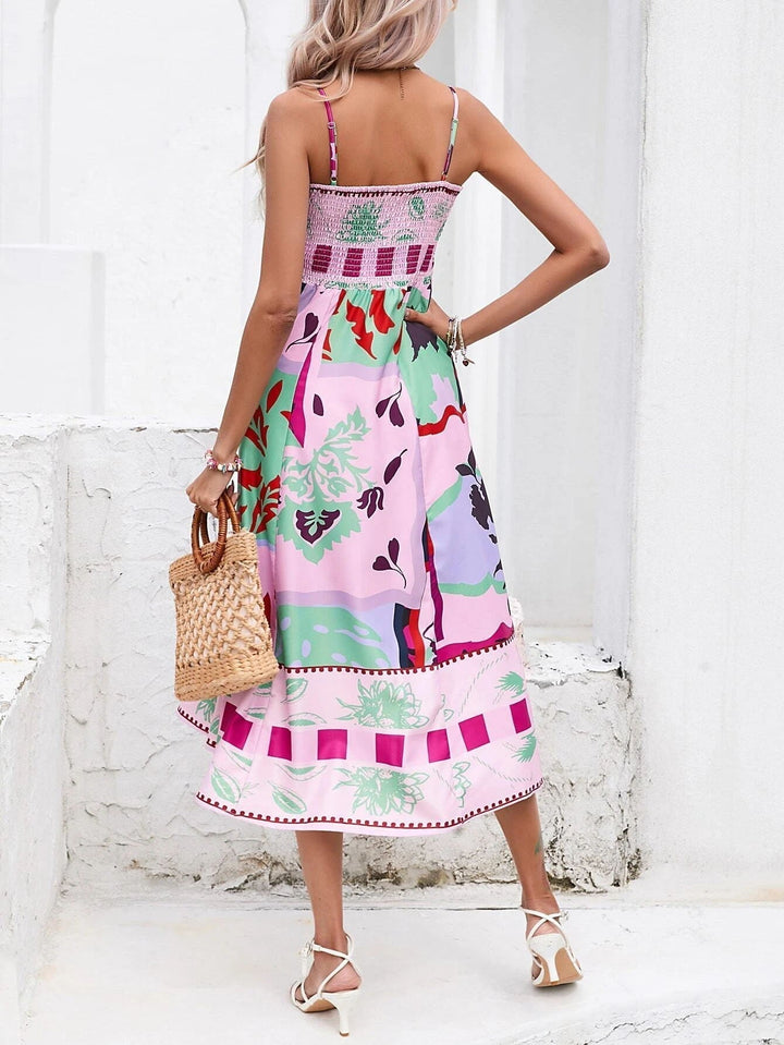 Eve | Midi Summer Dress with Abstract Print and Spaghetti Straps