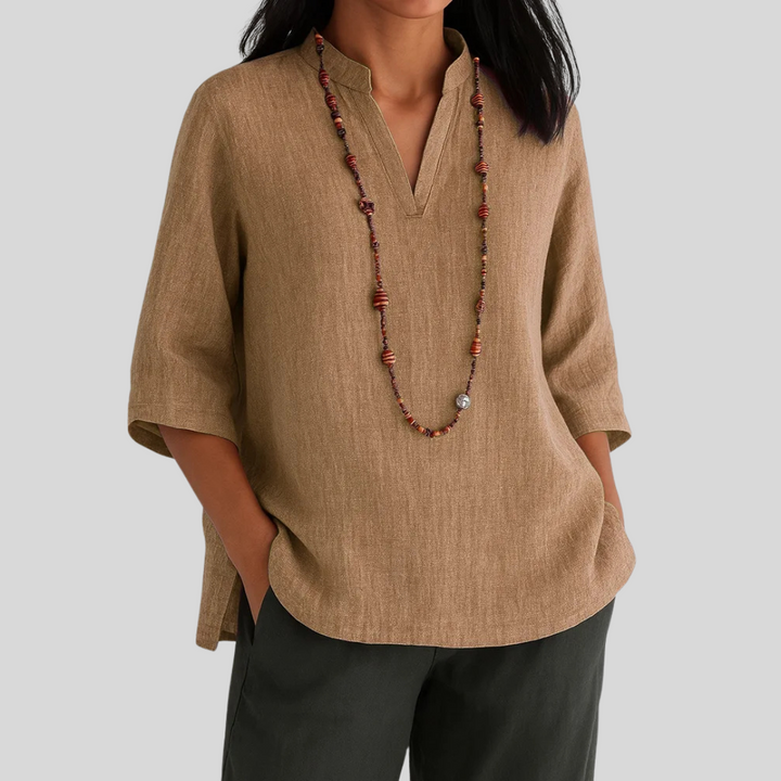Lia | Blouse with Split V-Neck and Three-Quarter Sleeves