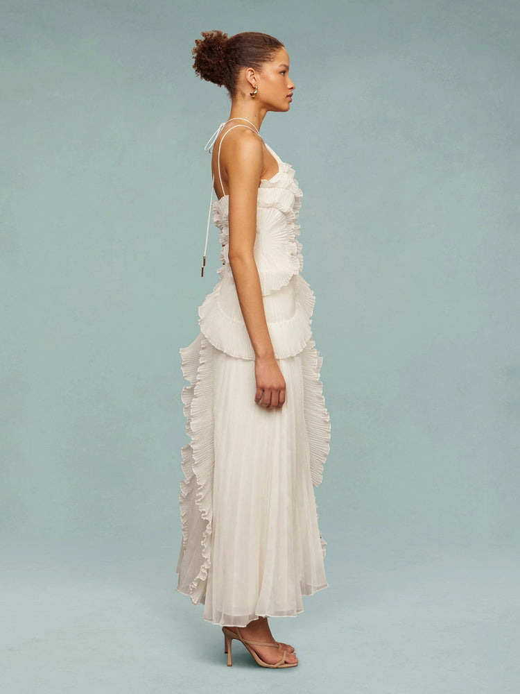 Avery | Maxi Wedding Guest Dress with Halter Neck and Pleated Skirt