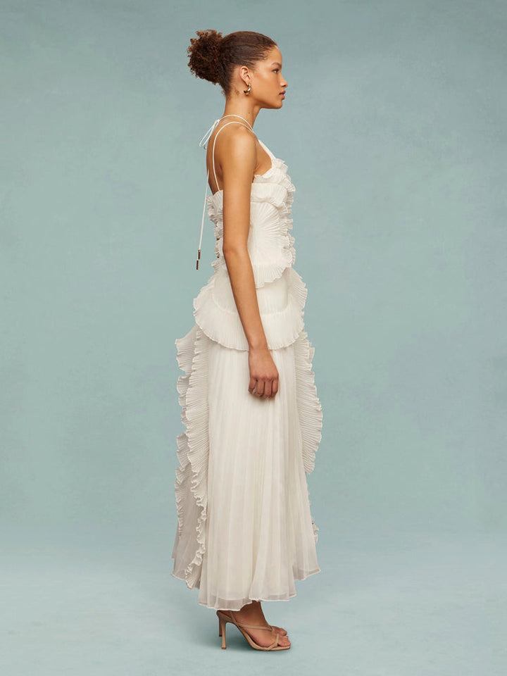 Avery | Maxi Wedding Guest Dress with Halter Neck and Pleated Skirt