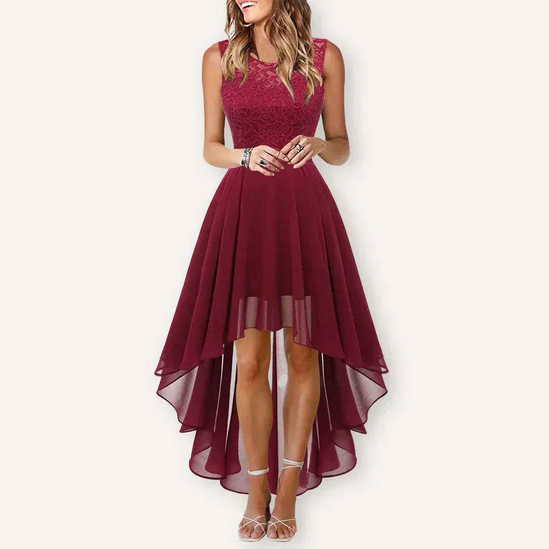 Olivia | Cocktail Dress with Round Neck and High-Low Hem