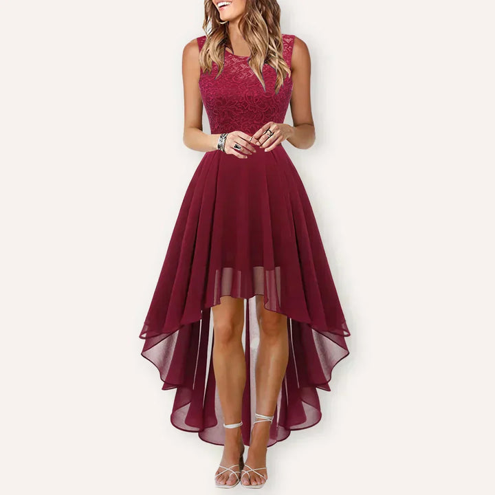 Olivia | Cocktail Dress with Round Neck and High-Low Hem