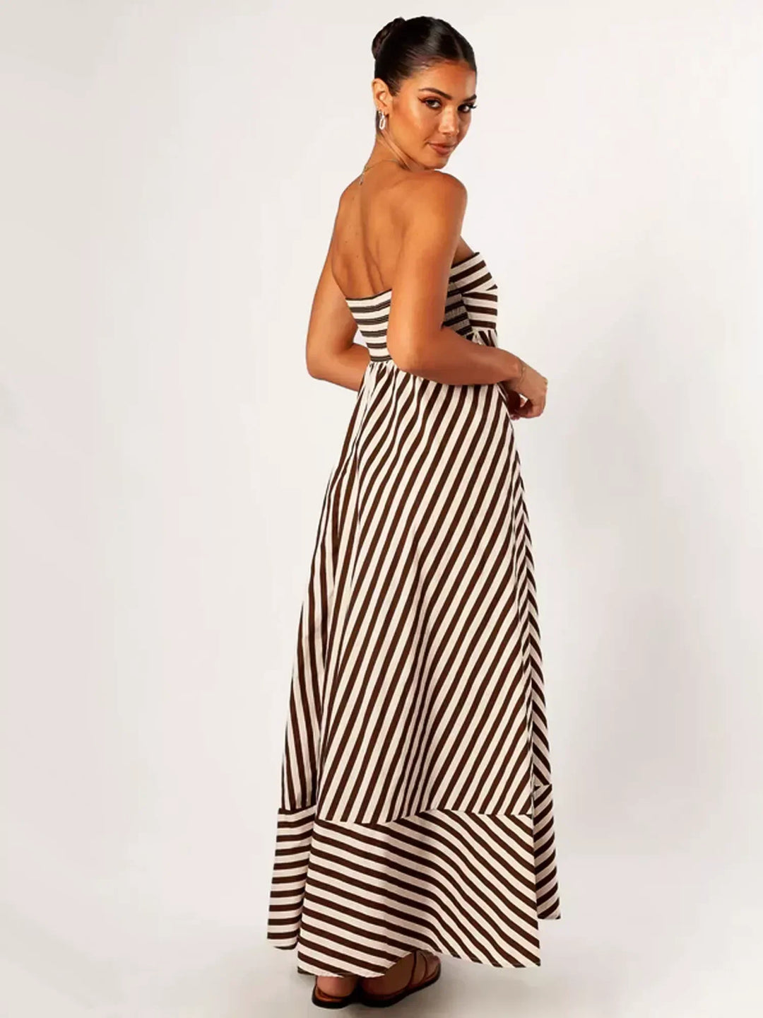 Yasmine | Maxi Summer Dress with Strapless Bodice and Striped Print