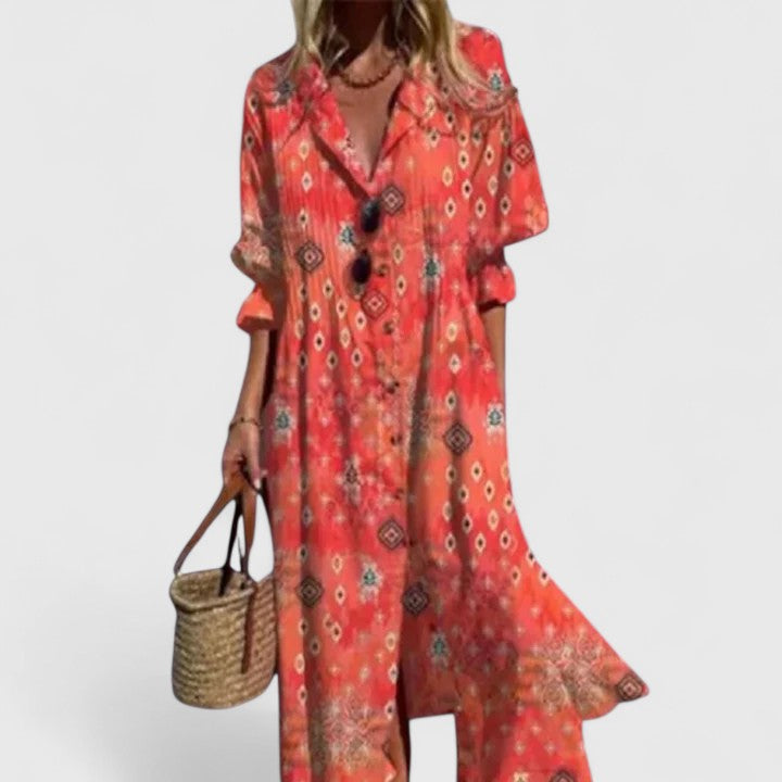 Paula | Boho Maxi Dress Botanical 3/4 Sleeve
