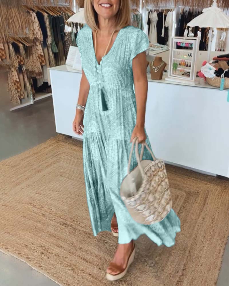 Melissa | Maxi Holiday Dress with Boho Print and V-Neck
