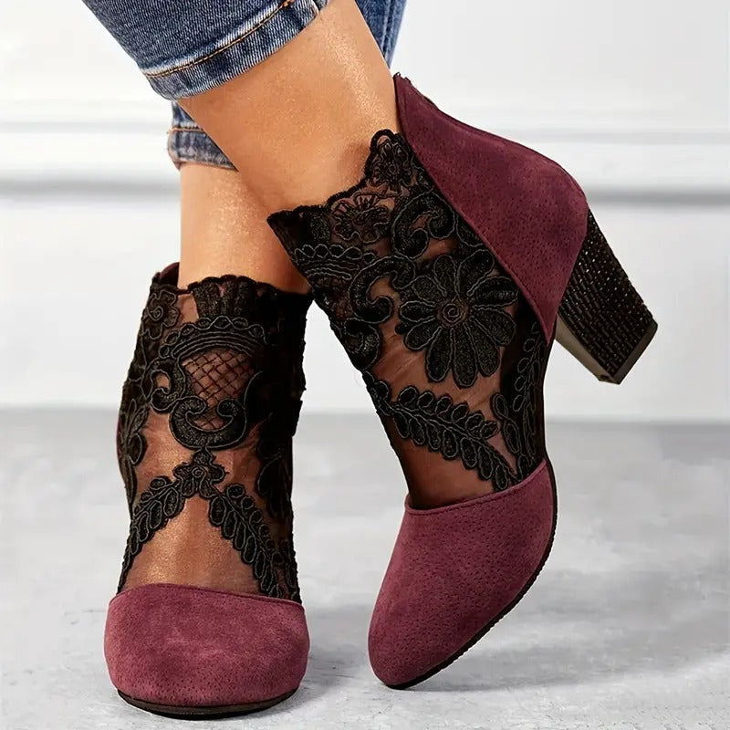 Charlotte | Orthopedic Block Heel Boots with Embroidered Front