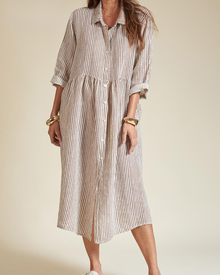 Nina | Midi Shirt Dress with Stripes and Button Front