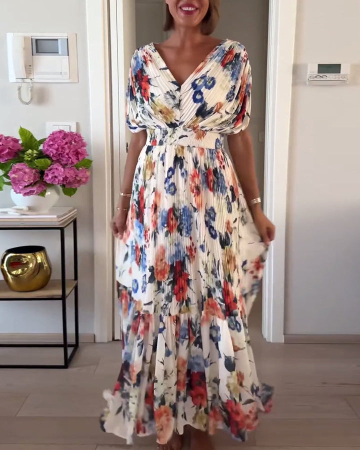 Alice | Maxi Wedding Guest Dress with Floral Print and Pleated Skirt