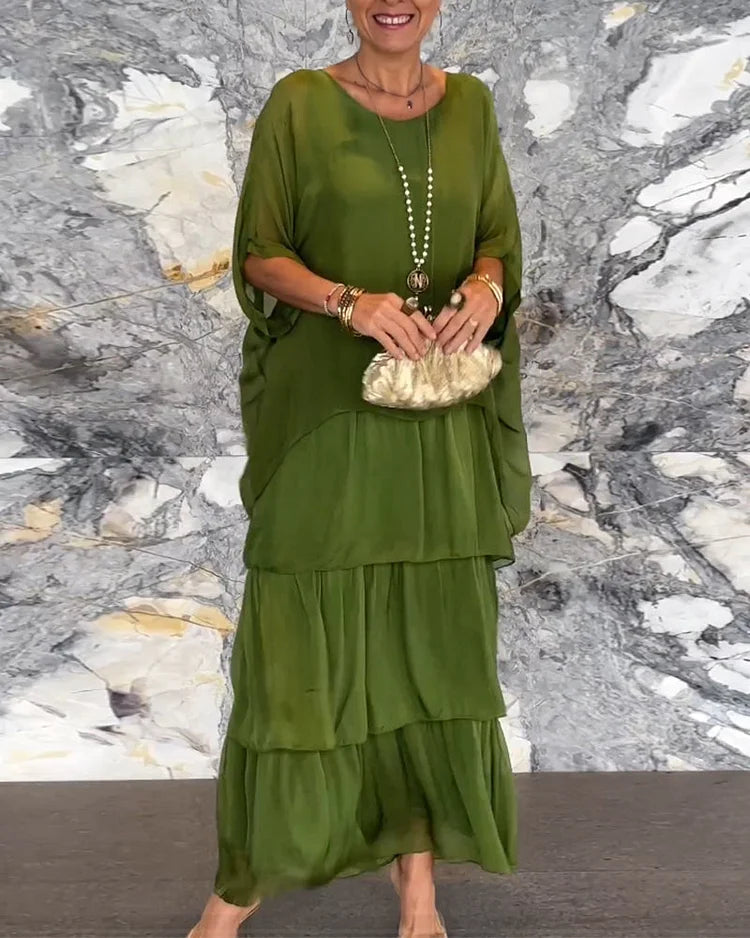 Natasha | Maxi Summer Dress with Tiered Skirt and Long Sleeves
