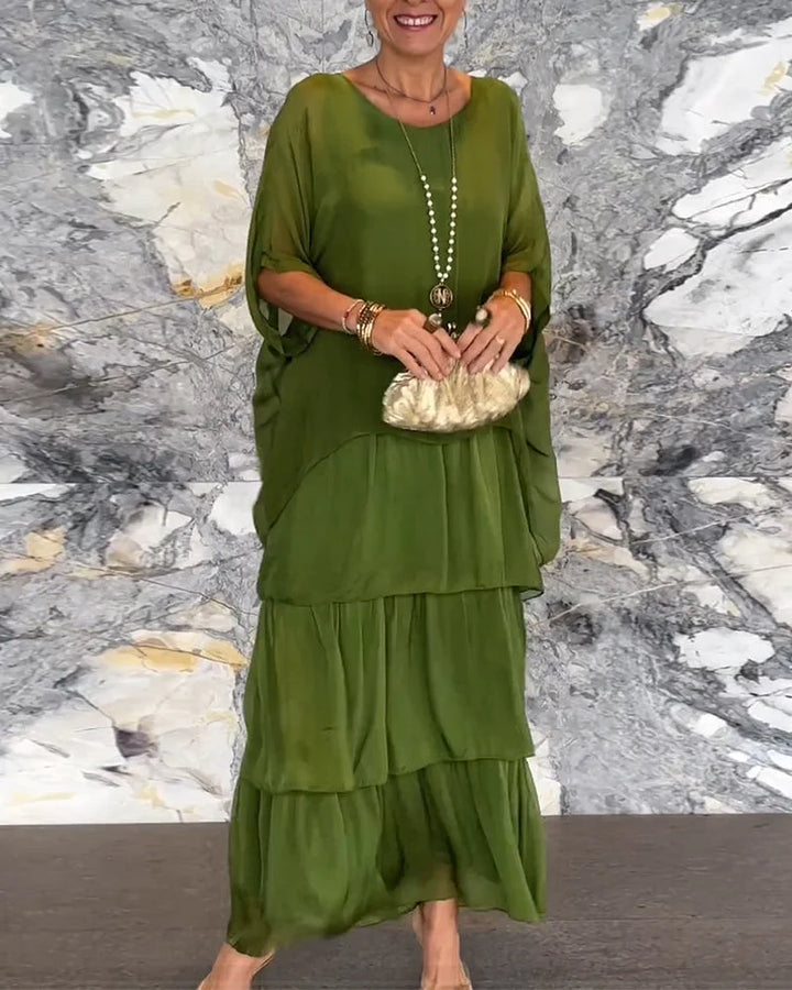 Natasha | Maxi Summer Dress with Tiered Skirt and Long Sleeves