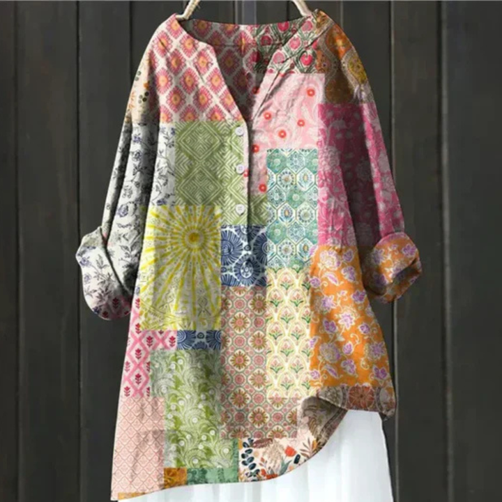 Clara | Floral Print Blouse with V Neckline and Long Sleeves