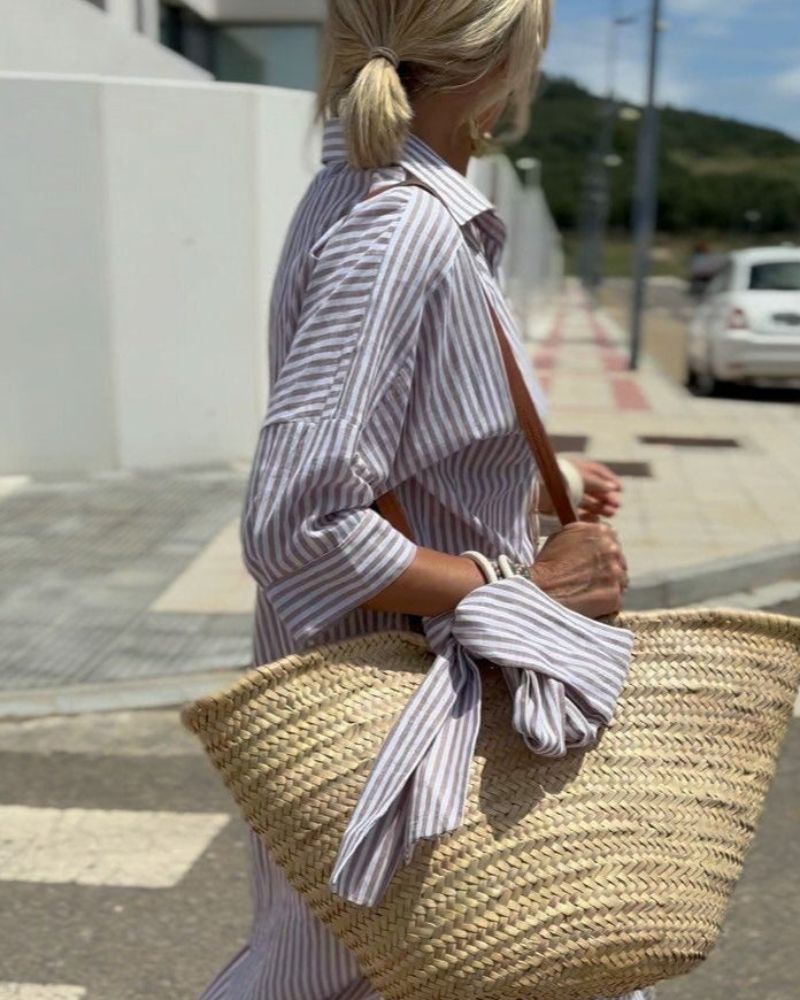 Olivia | Midi Shirt Dress with Vertical Stripes