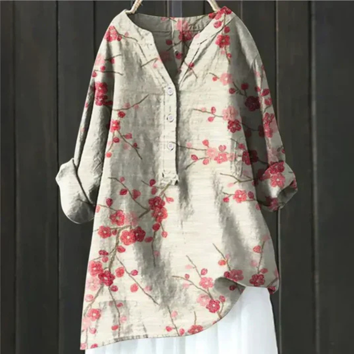Clara | Floral Print Blouse with V Neckline and Long Sleeves