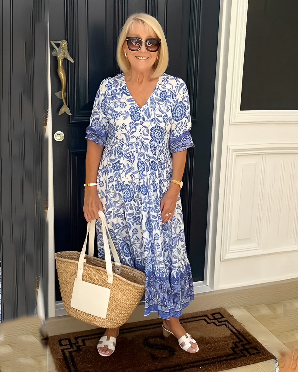 Phoebe | Midi Summer Dress with Boho Print and V-Neck