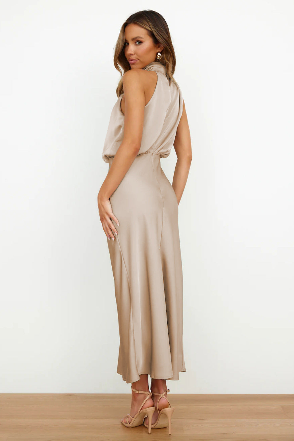 Diane | Maxi Halter Neck Dress with Cowl Drape