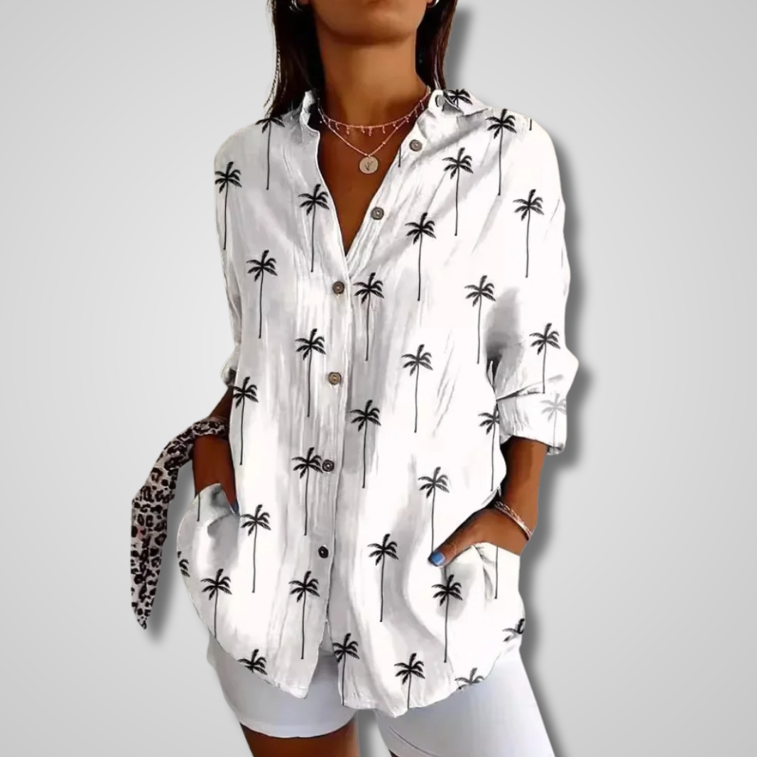 Siena | Boho Print Blouse with Shirt Collar and Button Front
