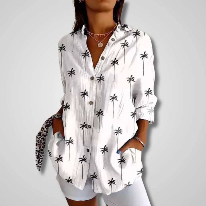 Siena | Boho Print Blouse with Shirt Collar and Button Front