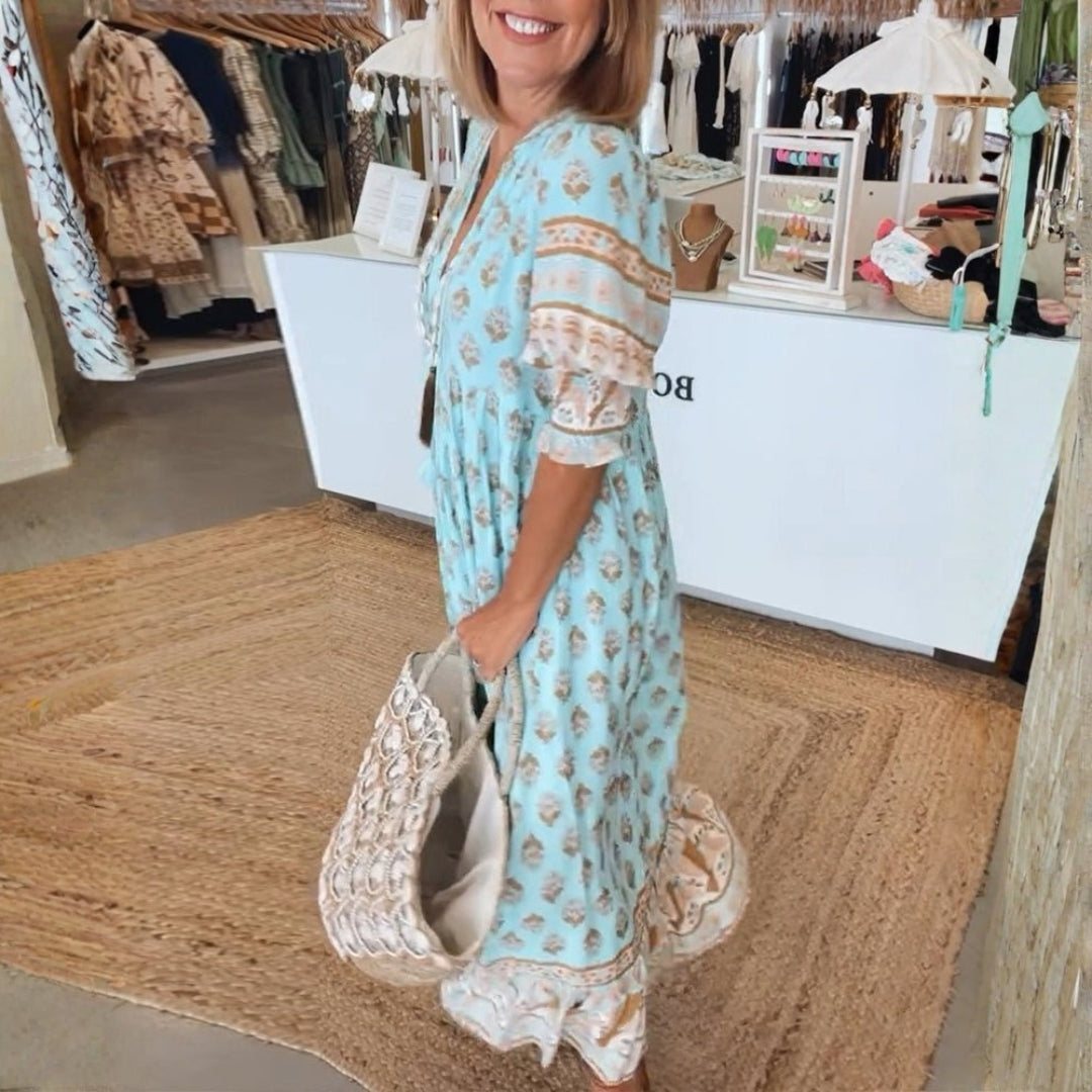 Brooklyn | Maxi Summer Dress with Boho Print and Tassel Tie