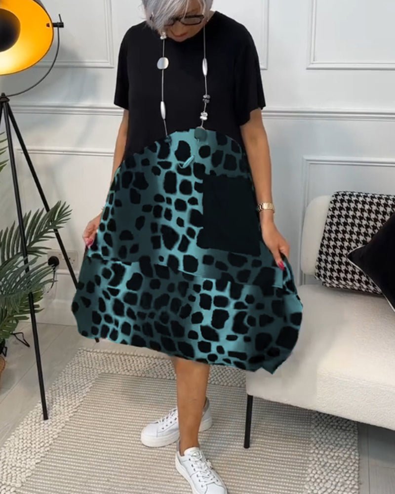 Xena | Midi Summer Dress with Abstract Print and Round Neck