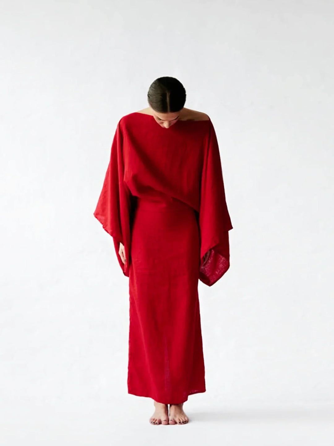 Gianna | Midi Cocktail Dress with Kimono Sleeves and Belted Waist