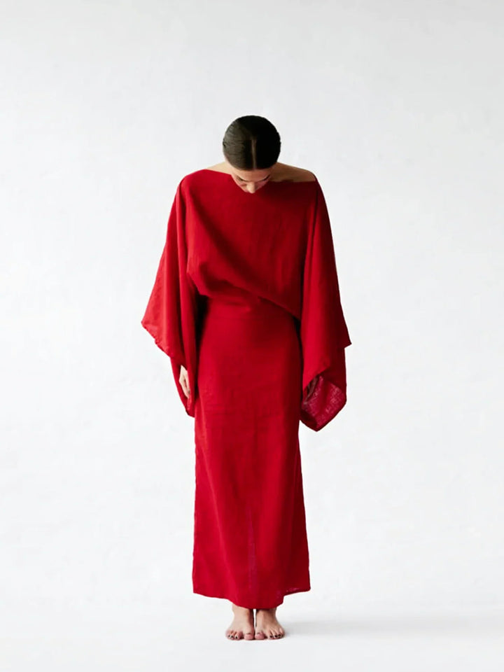 Gianna | Midi Cocktail Dress with Kimono Sleeves and Belted Waist