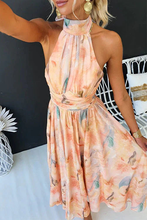 Poppy | Maxi Halter Neck Dress with Floral Print