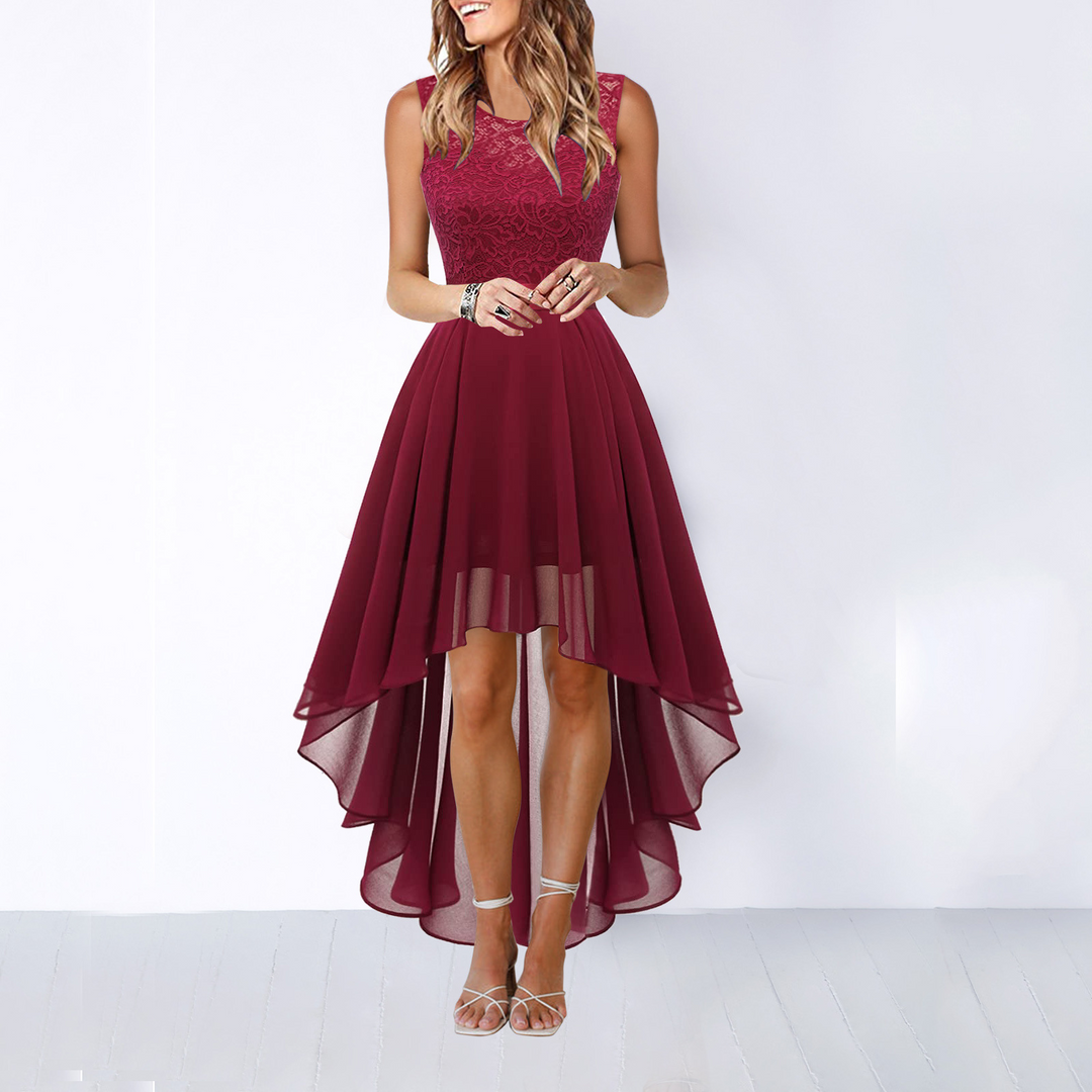 Olivia | Cocktail Dress with Round Neck and High-Low Hem
