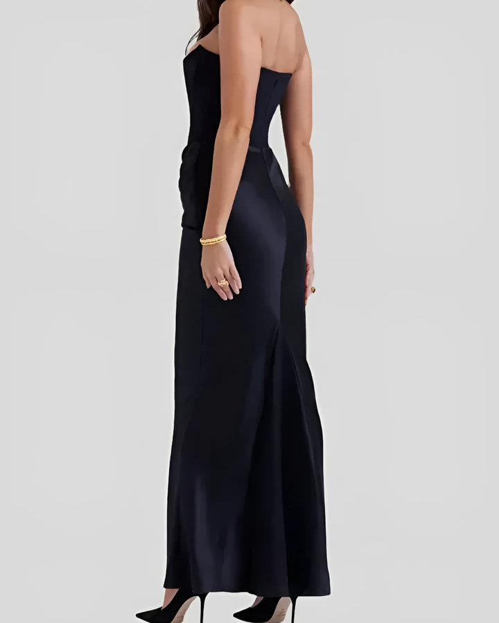 Jade | Maxi Wedding Guest Dress with Corset Bodice and Ruched Waist