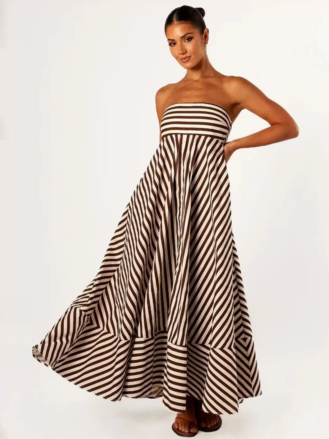 Lina | Maxi Summer Dress with Strapless Bodice and Stripes