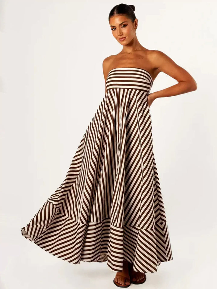 Lina | Maxi Summer Dress with Strapless Bodice and Stripes