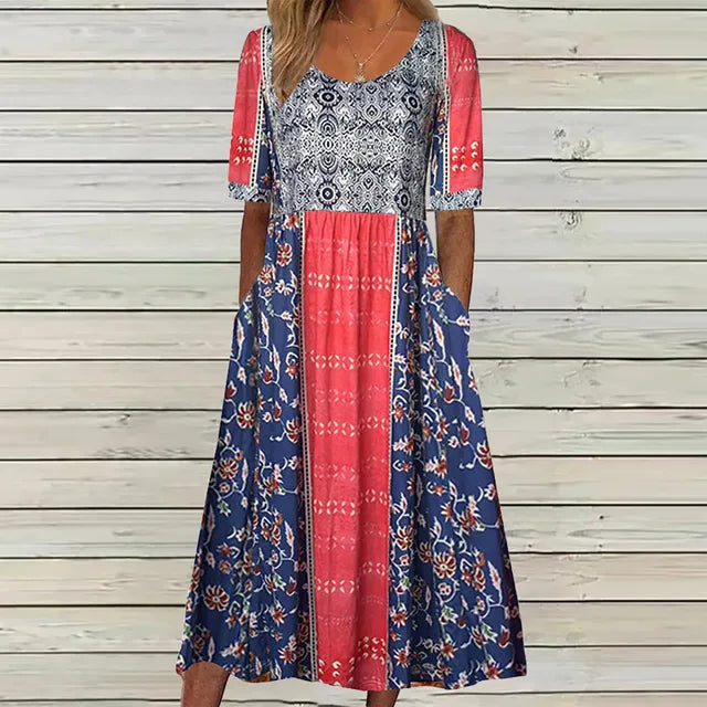 Anne | Boho Midi Dress Short Sleeve