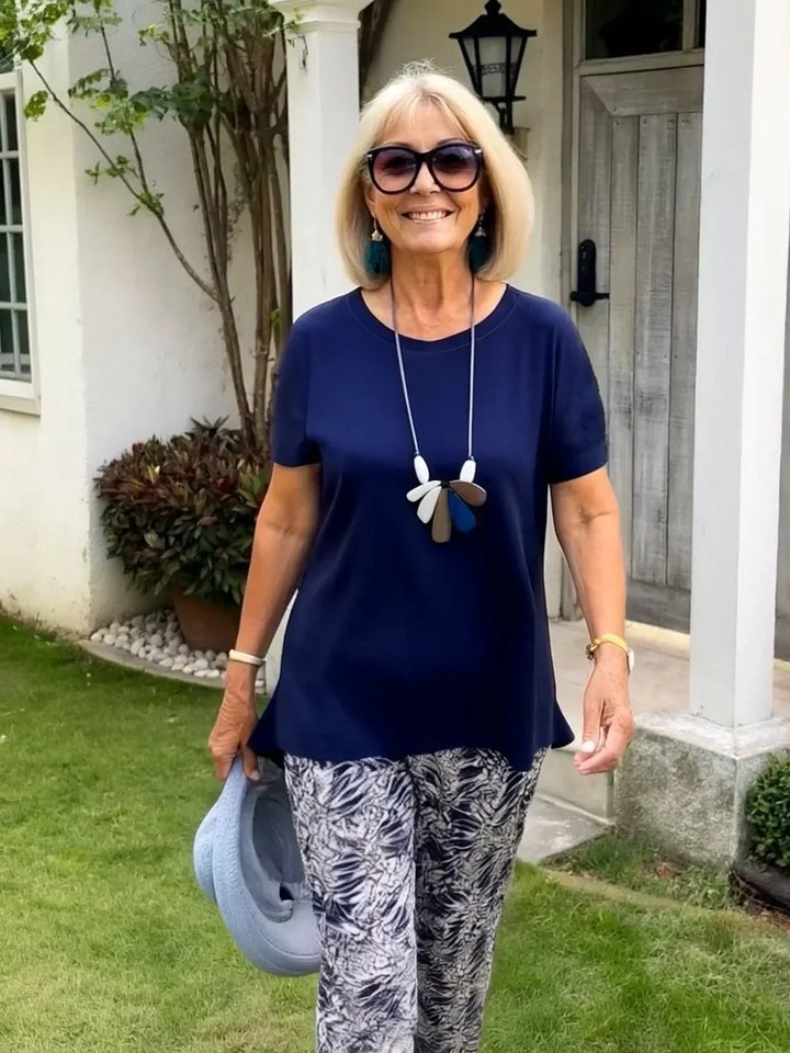 Vera | Matching Set with Abstract Print Trousers and Short Sleeve Top