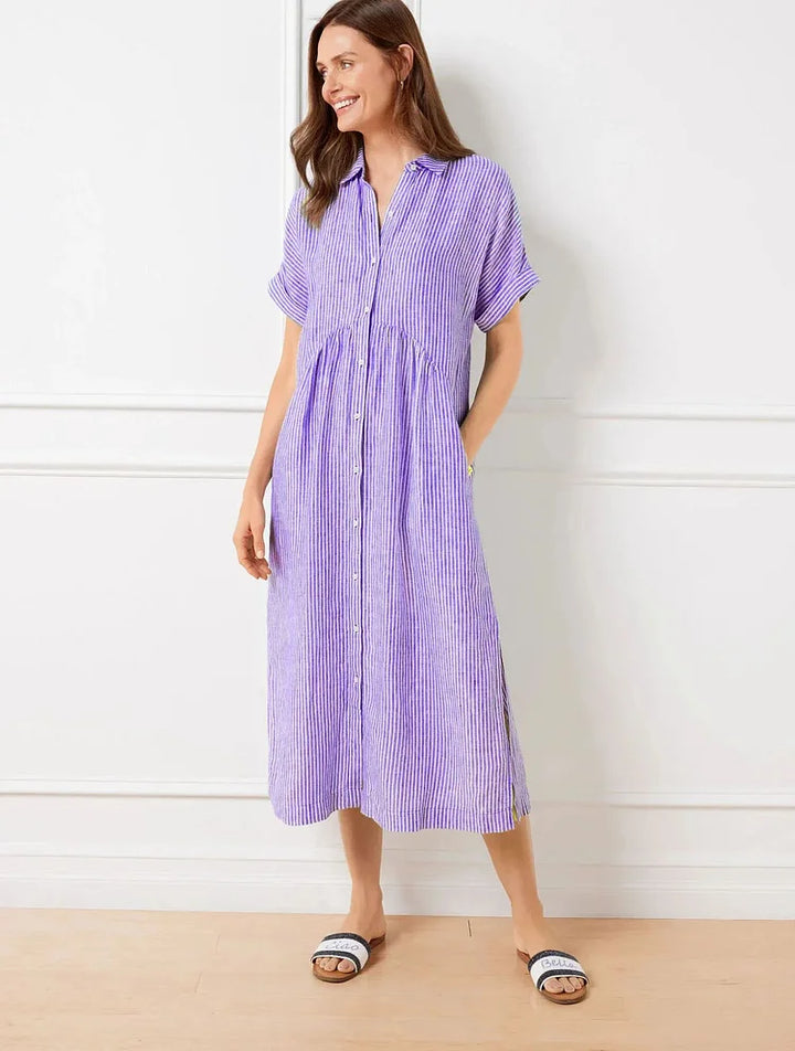 Wendy | Midi Shirt Dress with Vertical Stripes