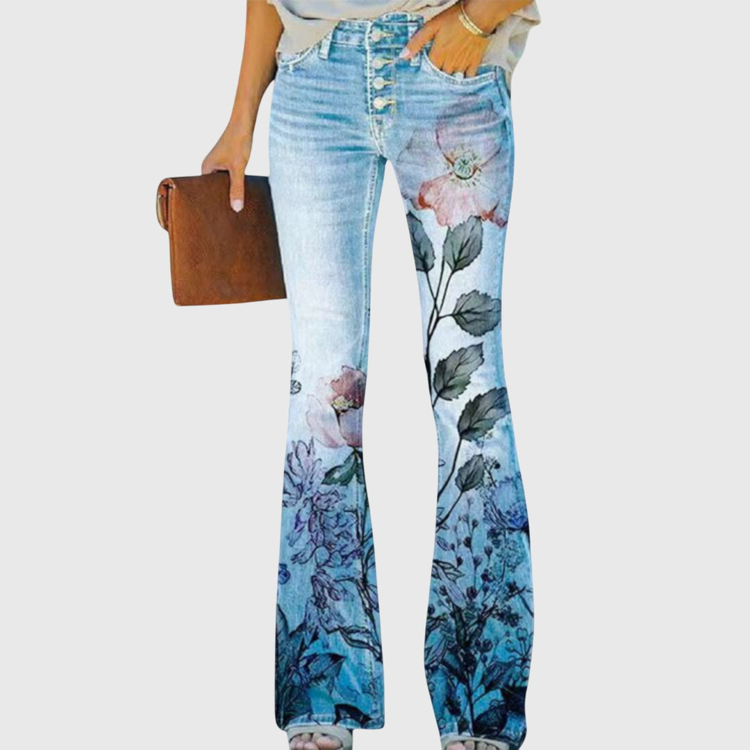 Josie | Flared Jeans with Floral Print and High Waist
