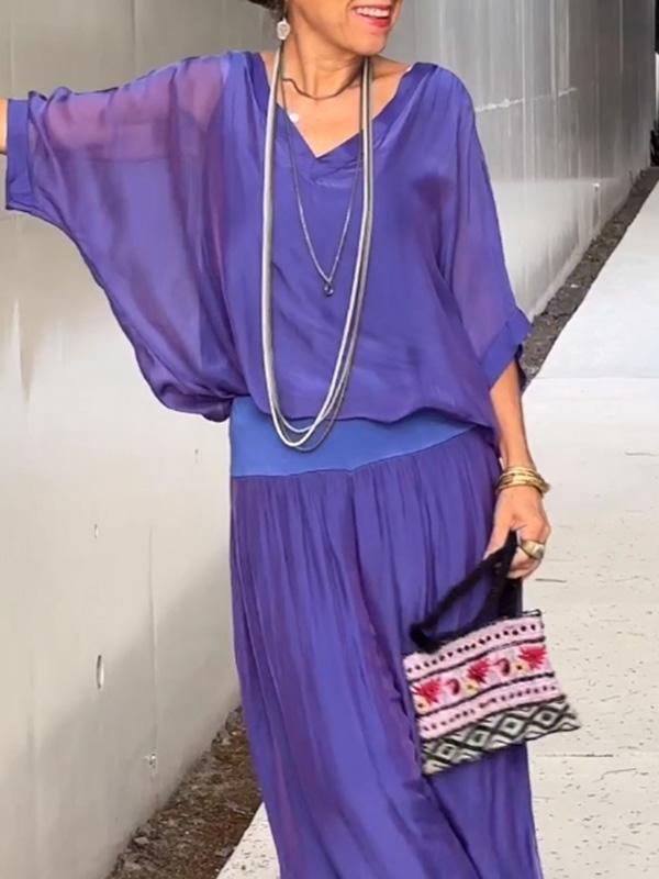 Edith | Two-Piece Set with V-Neck Top and Wide Leg Trousers