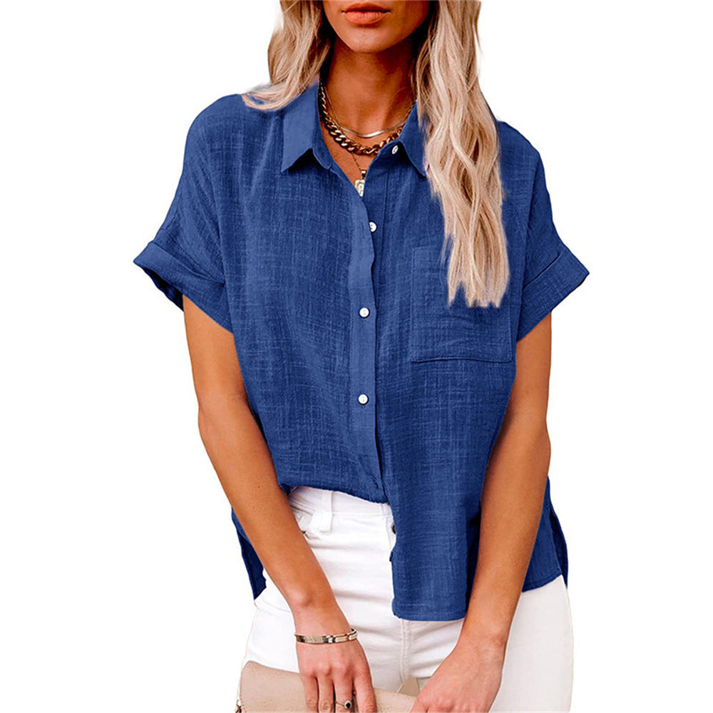Liz | Short Sleeve Blouse with Shirt Collar and Chest Pocket