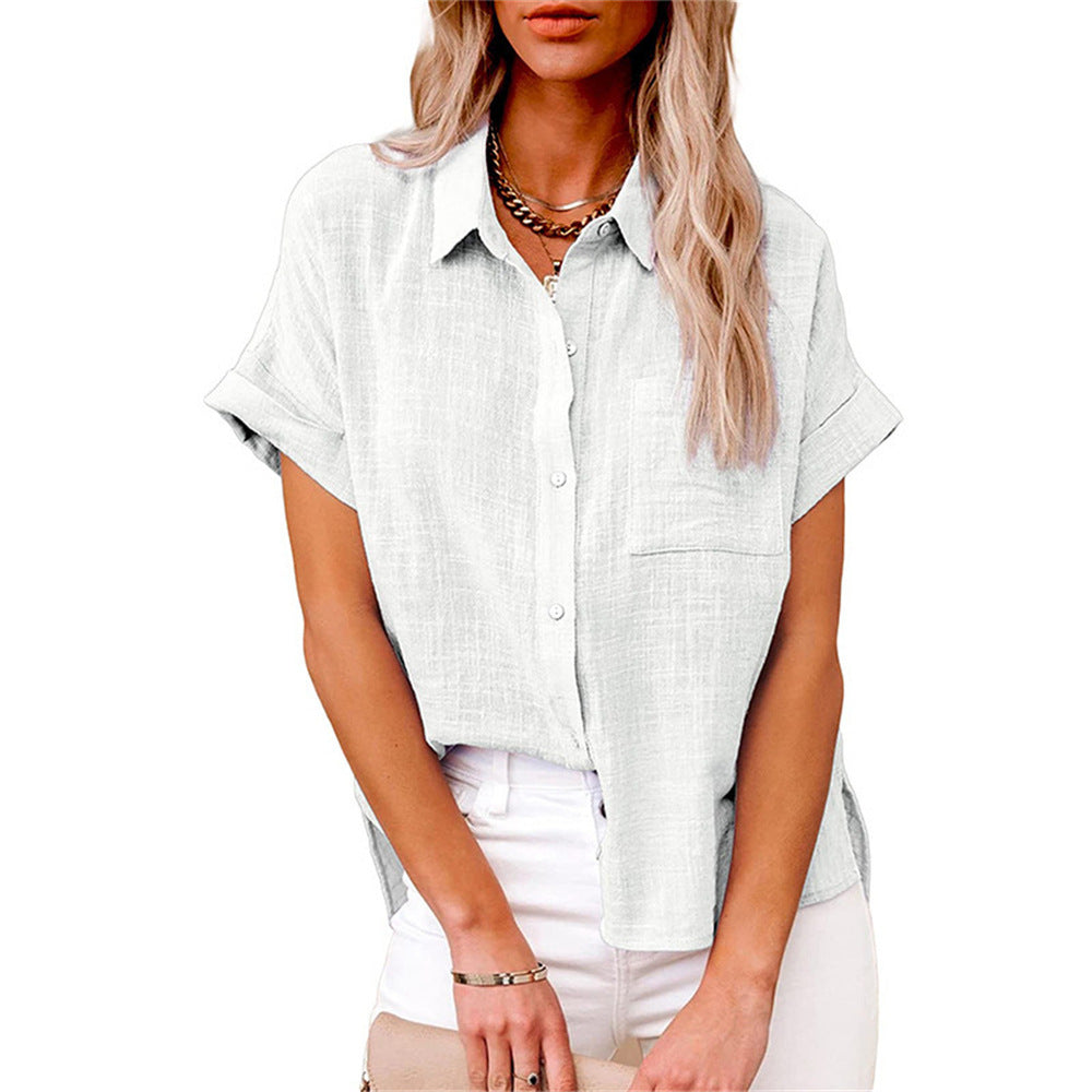 Liz | Short Sleeve Blouse with Shirt Collar and Chest Pocket