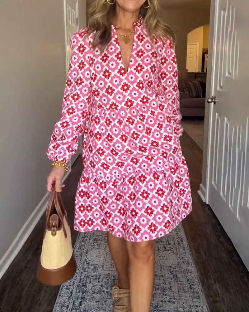 Edith | Mini Shirt Dress with Floral Print and Long Sleeves