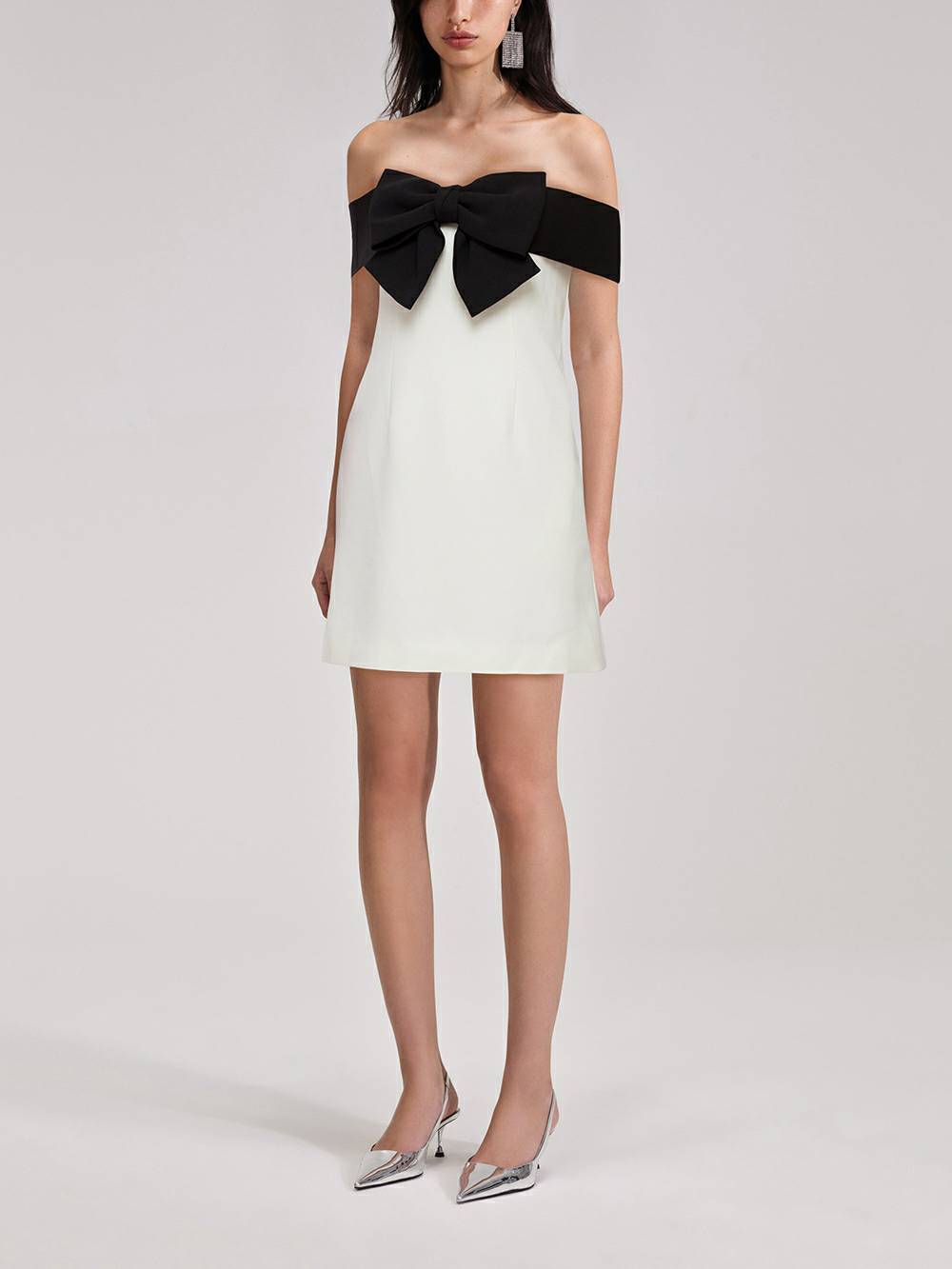 Clara | Mini Wedding Guest Dress with Off Shoulder and Bow Detail