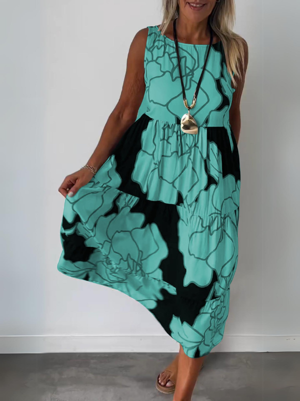 Amy | Midi Summer Dress with Abstract Print and Sleeveless Bodice