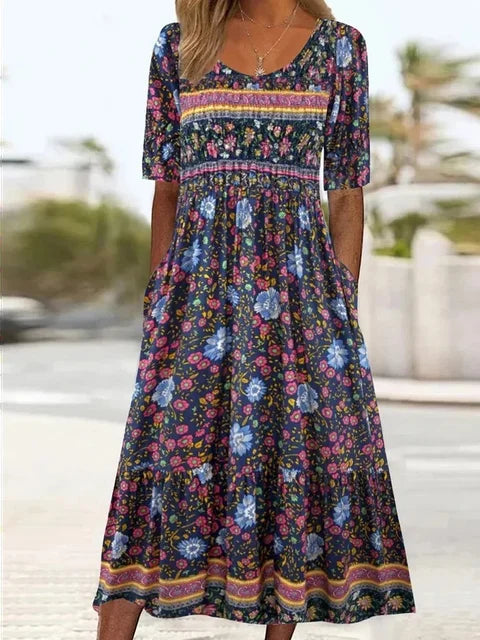 Anne | Boho Midi Dress Short Sleeve