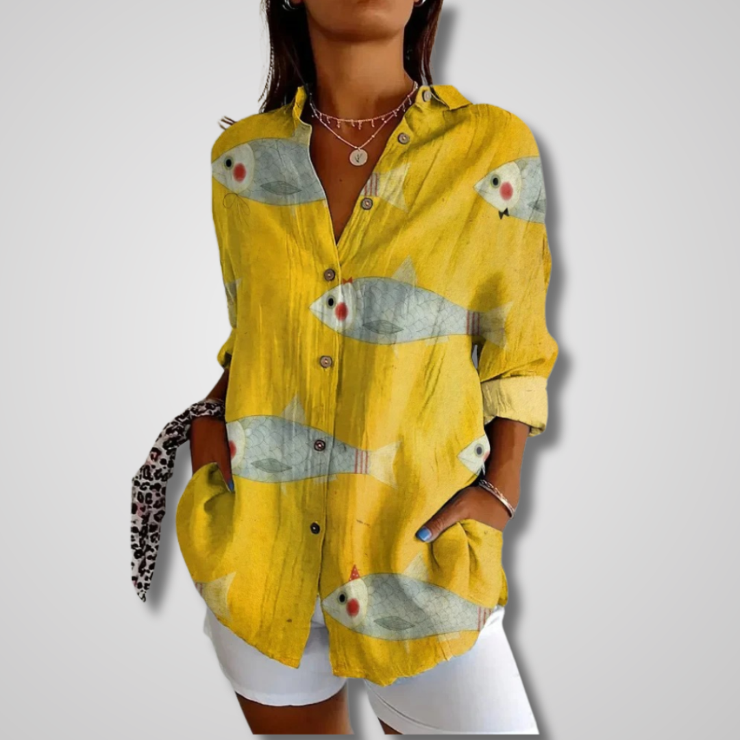 Siena | Boho Print Blouse with Shirt Collar and Button Front