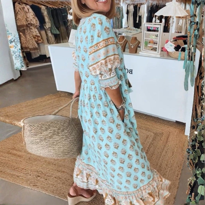 Brooklyn | Maxi Summer Dress with Boho Print and Tassel Tie