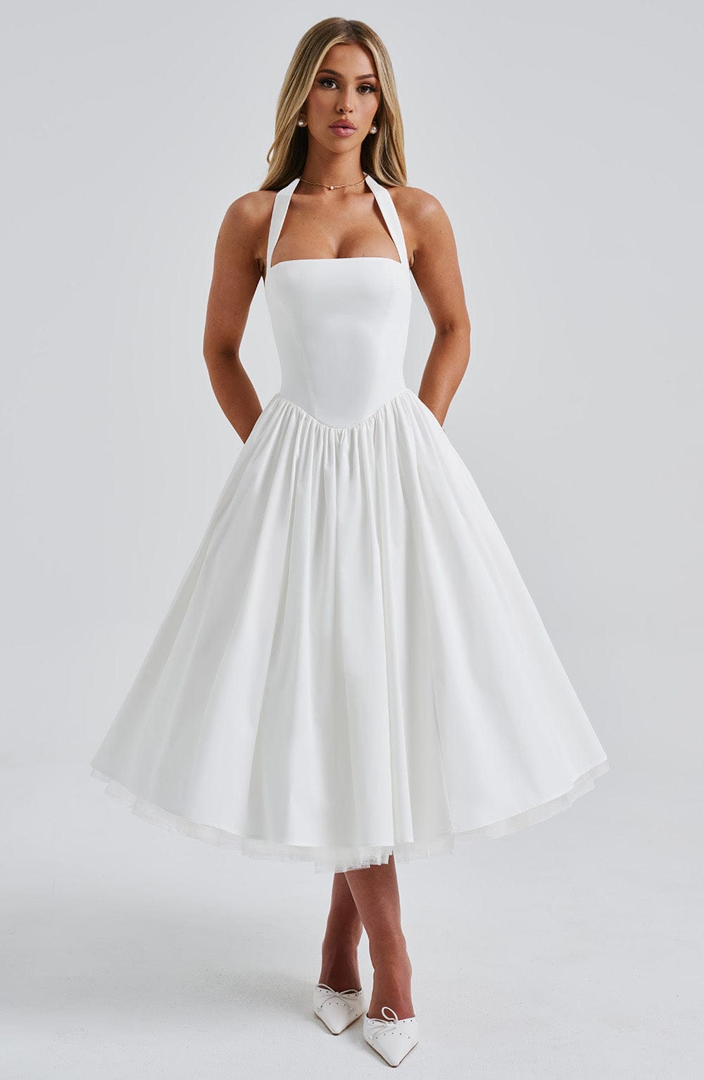 Ariana | Midi Halter Neck Dress with Corset Bodice
