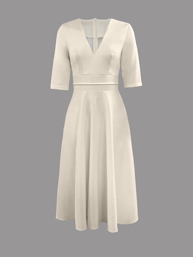 Daisy | Midi Wedding Guest Dress with Plunge V-Neck and Flared Skirt