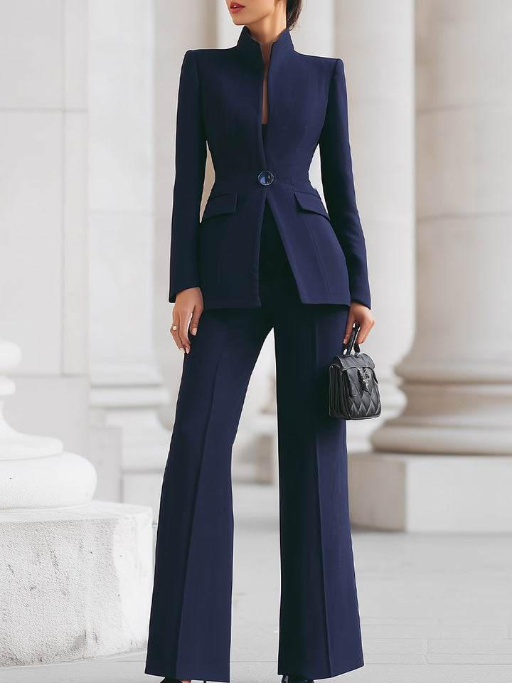 Nadia | Blazer Set with Flared Trousers and Stand Collar