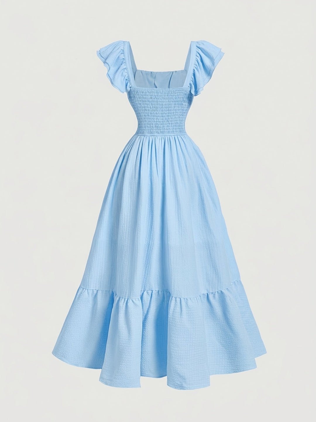 Karen | Midi Summer Dress with Square Neck and Ruffle Sleeves