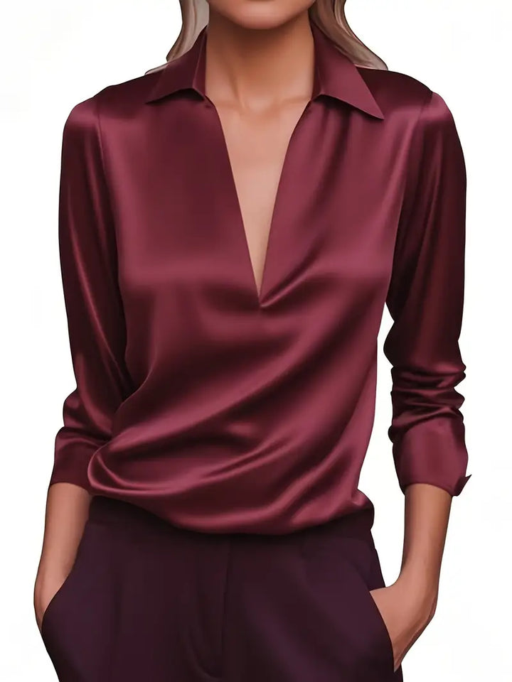 Sylv | Blouse with Deep V-Neck and Long Sleeves