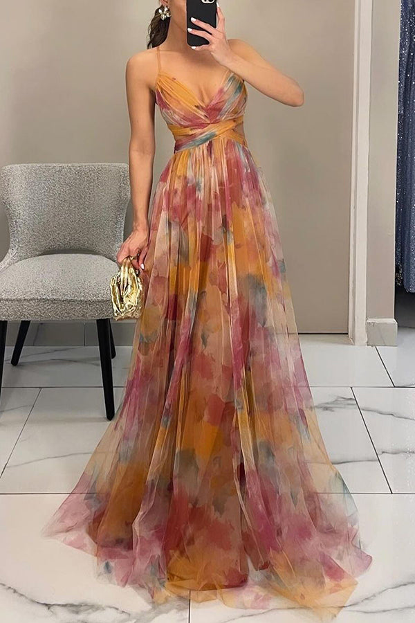 Hazel | Maxi Wedding Guest Dress with Floral Print and Pleated Skirt